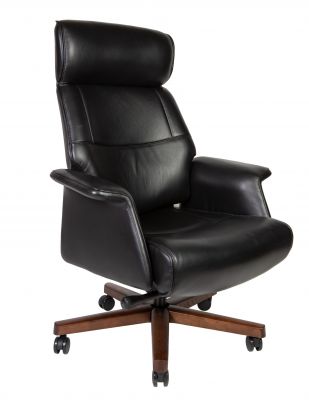 Кресло офисное / Вагнер / черная кожа/ натуральное дерево