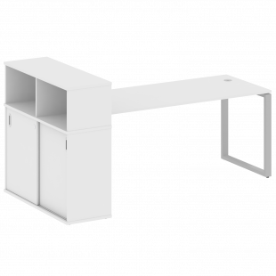 Metal System Стол письменный с шкафом-купе на О-образном м/к БО.РС-СШК-3.5 Белый/Серый металл 2210*1120*1098