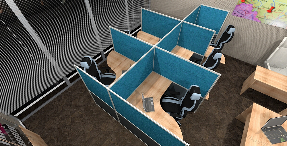 Дизайн проект - Недорогой офис с перегородками и двумя столами руководителя